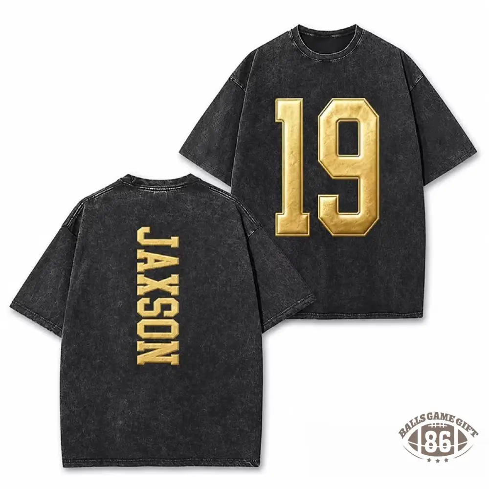 Custom Metallic Puff Varsity Number and Custom Name on Back Washed T-Shirt