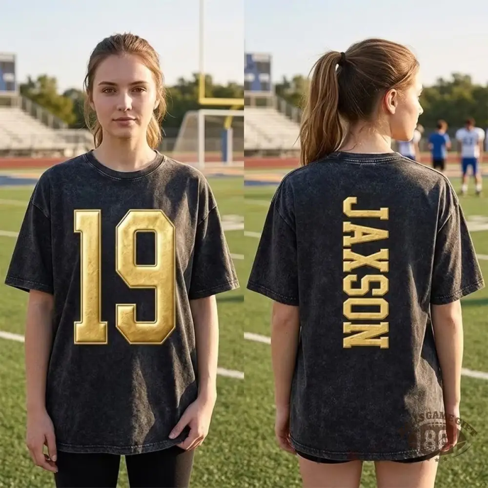 Custom Metallic Puff Varsity Number and Custom Name on Back Washed T-Shirt