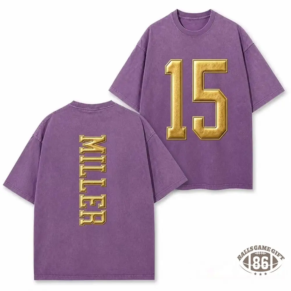 Custom Metallic Puff Varsity Number and Custom Name on Back Washed T-Shirt