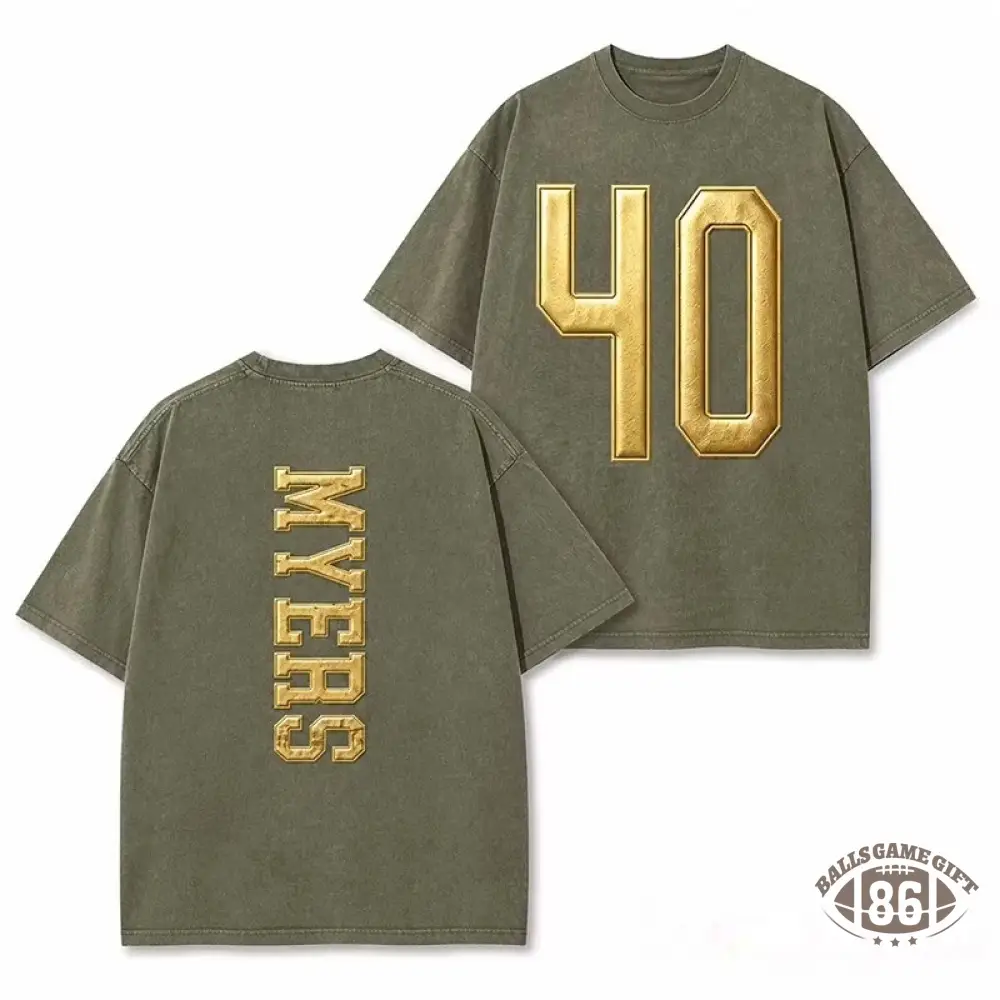 Custom Metallic Puff Varsity Number and Custom Name on Back Washed T-Shirt