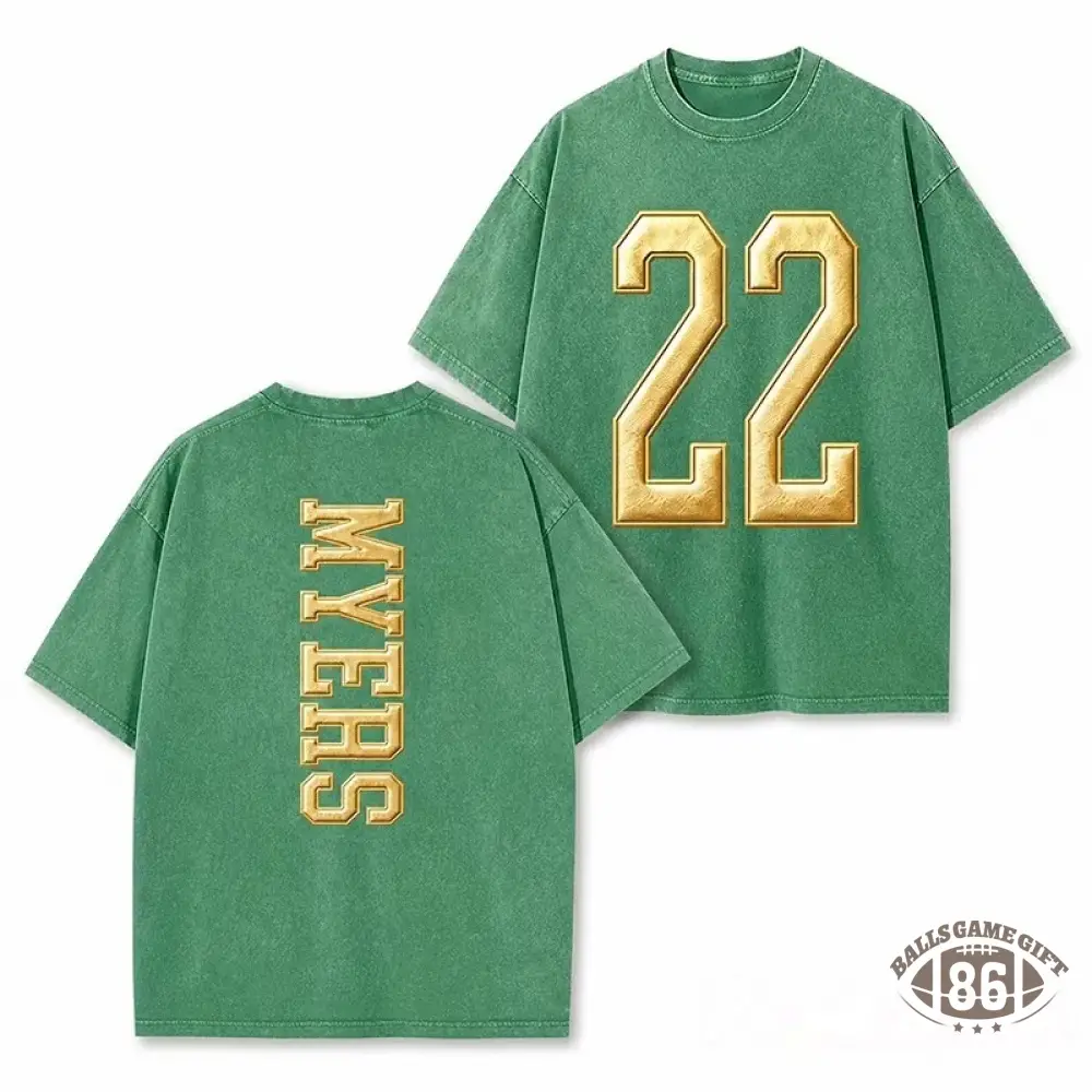 Custom Metallic Puff Varsity Number and Custom Name on Back Washed T-Shirt