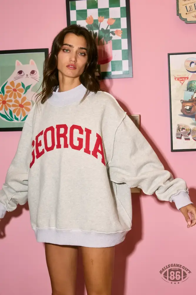 Custom Minimal Retro Georgia Oversized Varsity Crewneck Sweatshirt