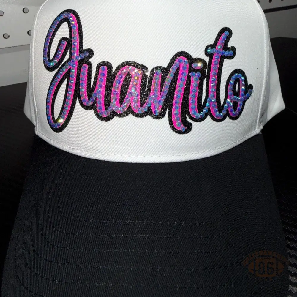 Custom Name Rhinestone Trucker Hat Two Tone Cream Green Baseball Cap Personalized Script Bling Hat