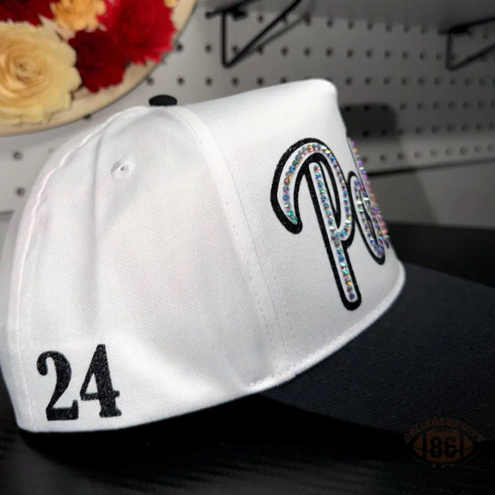 Custom Name Rhinestone Trucker Hat Two Tone Cream Green Baseball Cap Personalized Script Bling Hat