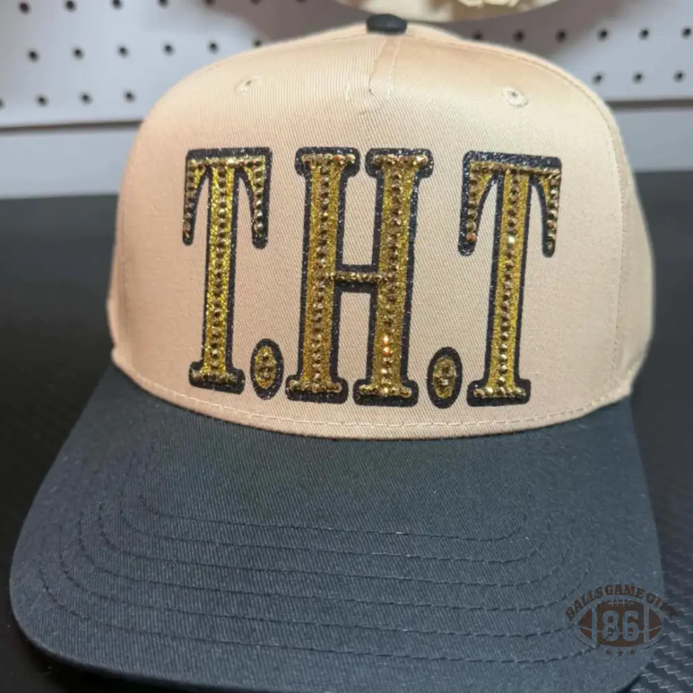 Custom Name Rhinestone Trucker Hat Two Tone Cream Green Baseball Cap Personalized Script Bling Hat