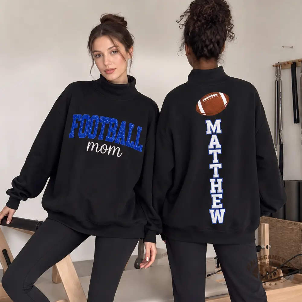 Custom Name Sparkle Bow Back Print Casual Oversized Mock Neck Sweatshirt Gift for Cheer Moms 