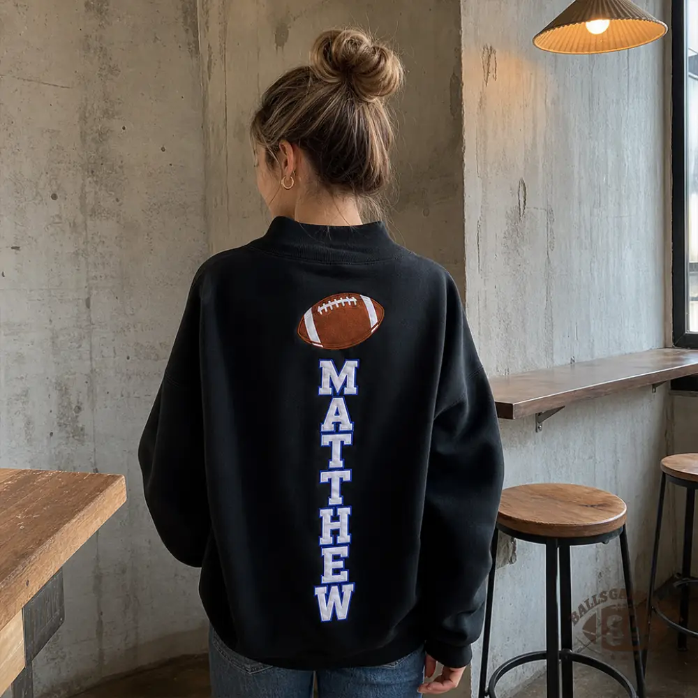Custom Name Sparkle Bow Back Print Casual Oversized Mock Neck Sweatshirt Gift for Cheer Moms 