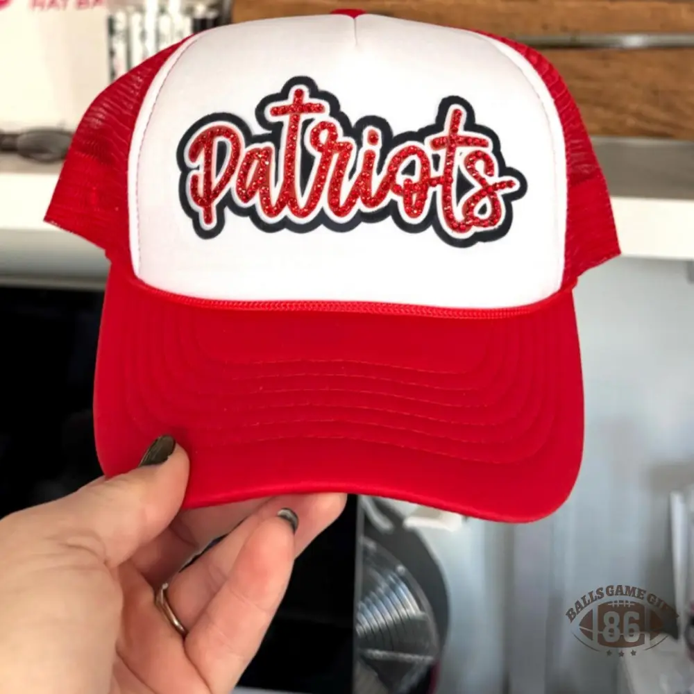 Custom Patriots Rhinestone Trucker Hat – Sparkly Crystal Mesh Baseball Cap for Game Day