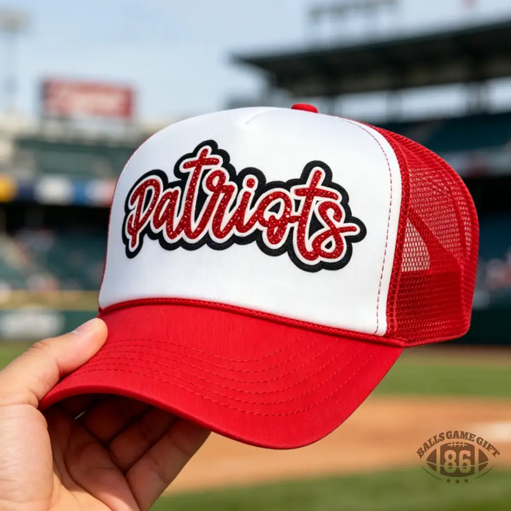 Custom Patriots Rhinestone Trucker Hat – Sparkly Crystal Mesh Baseball Cap for Game Day