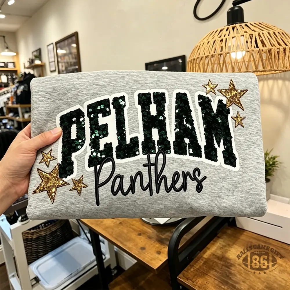  Custom Pelham Panthers Vintage Crewneck Sweatshirt, Glitter Star Game Day Pullover