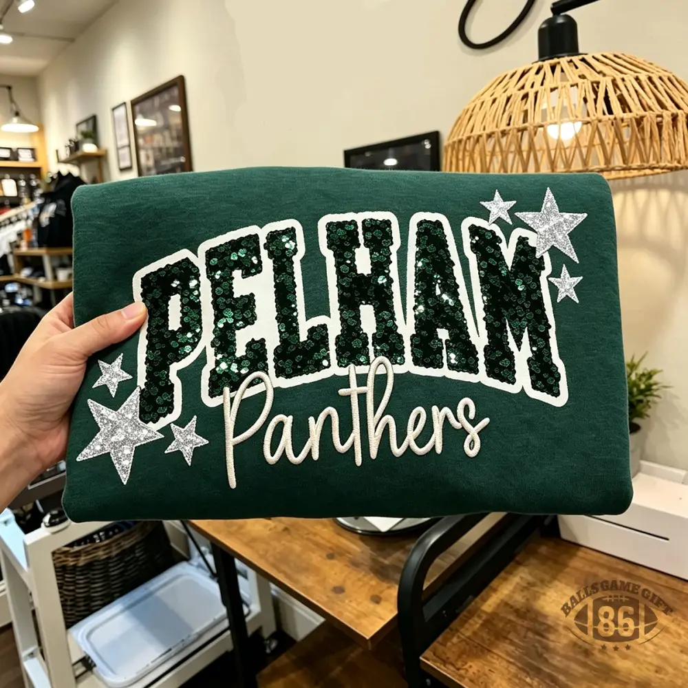  Custom Pelham Panthers Vintage Crewneck Sweatshirt, Glitter Star Game Day Pullover