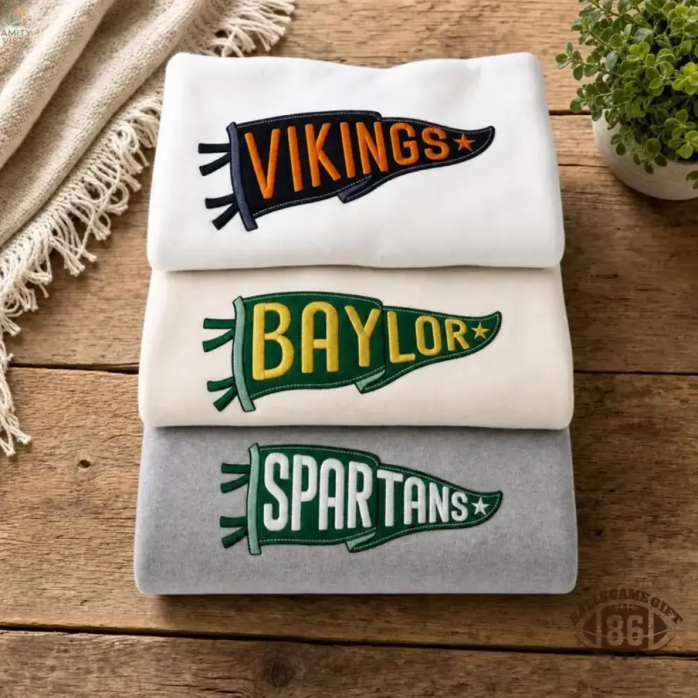 Custom Pennant Embroidered Sweatshirt - Personalized Team & School Spirit Crewneck
