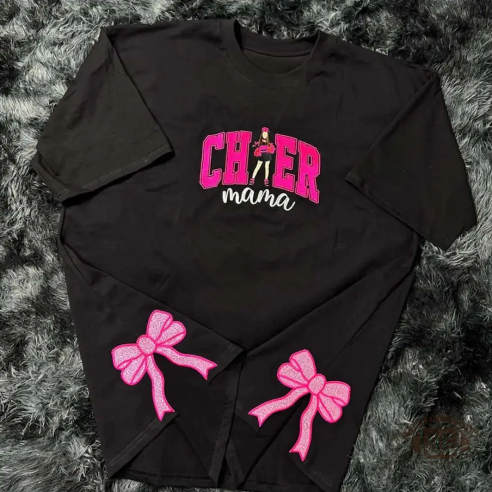 Custom Photo Cheer Mama Shirt, Personalized Cheerleader Mom Tee, Side Bow Sweatshirt Game Day