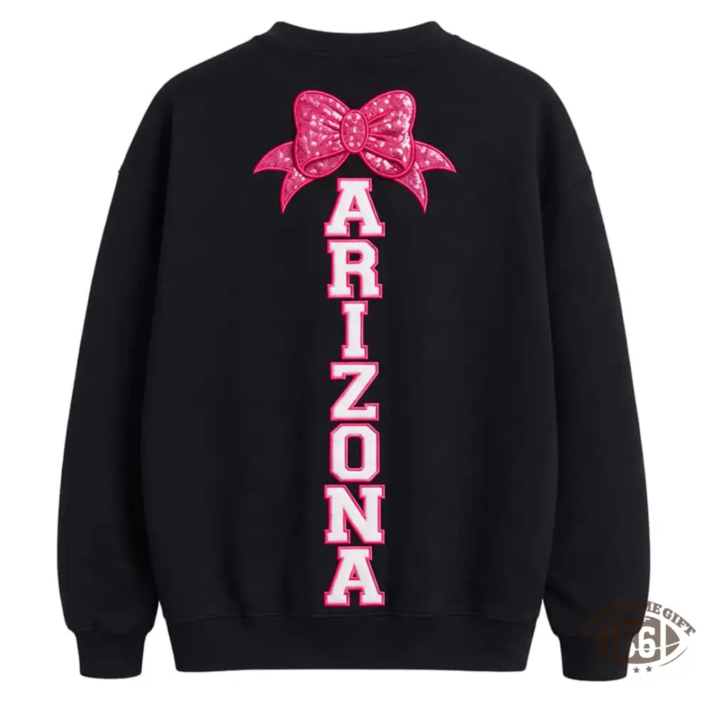 Custom Pink Out Game Day Sweatshirt | Personalized Name & Sequin Bow Crewneck, Breast Cancer Awareness Football Crewneck