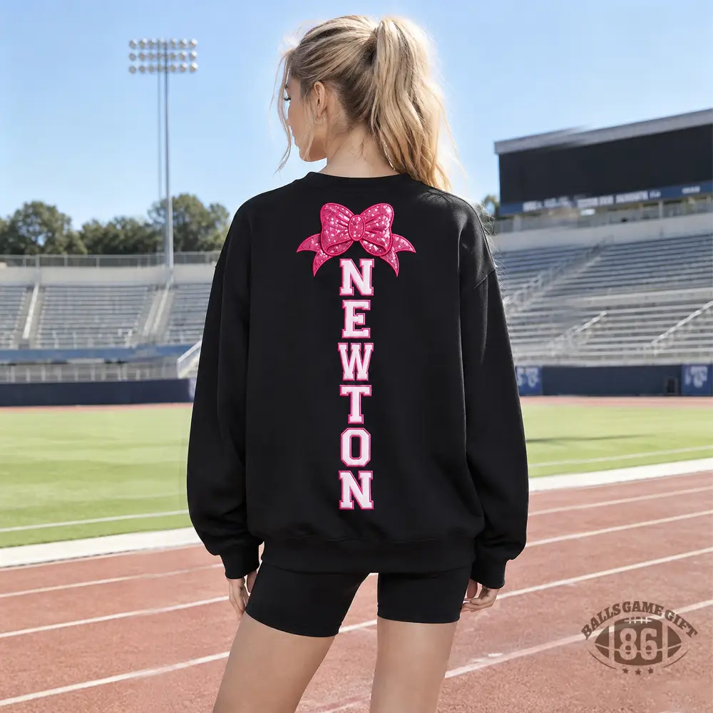 Custom Pink Out Game Day Sweatshirt | Personalized Name & Sequin Bow Crewneck, Breast Cancer Awareness Football Crewneck