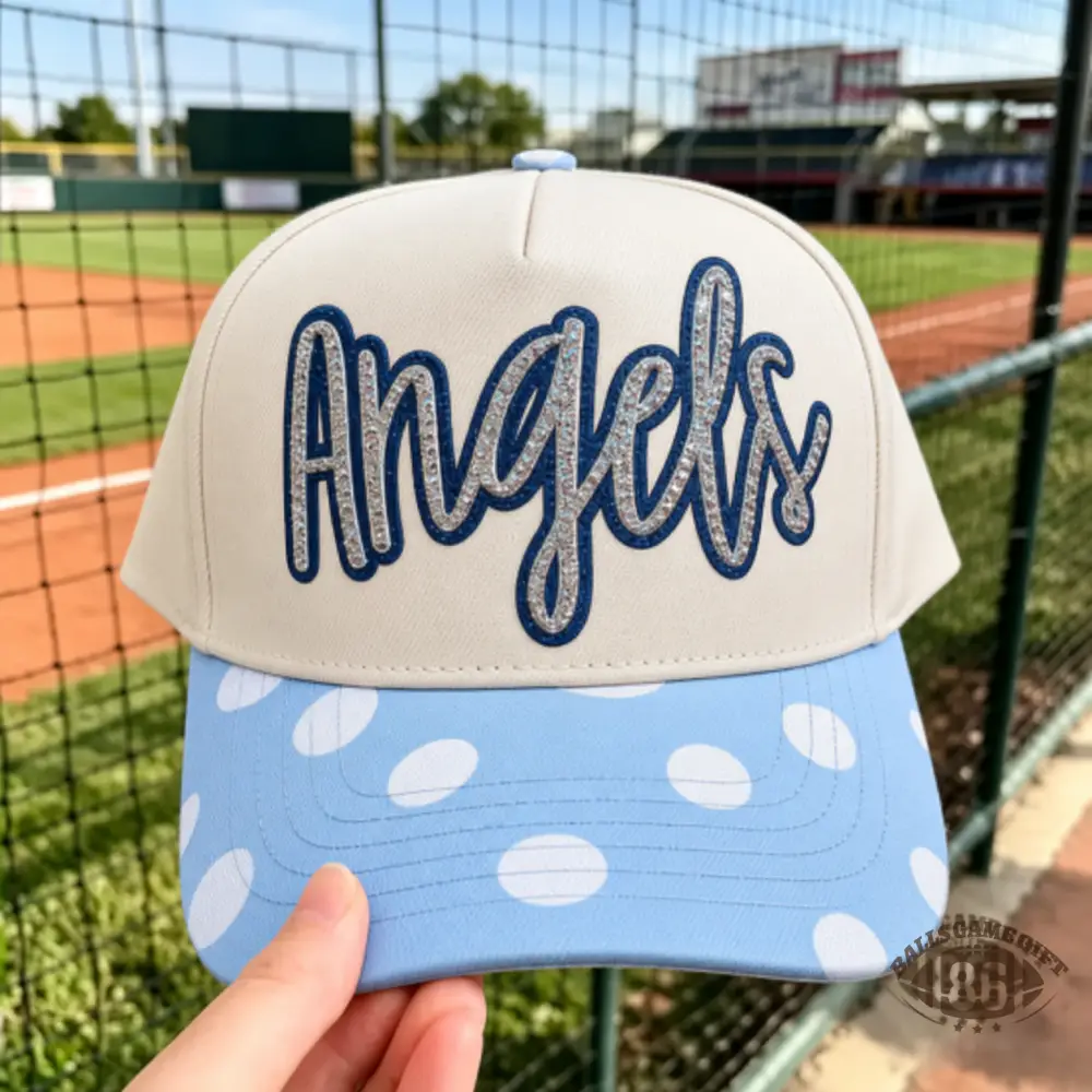 Custom Polka‑Dot Brim Baseball Hat, Personalized Varsity Team Name Rhinestones Trucker Cap