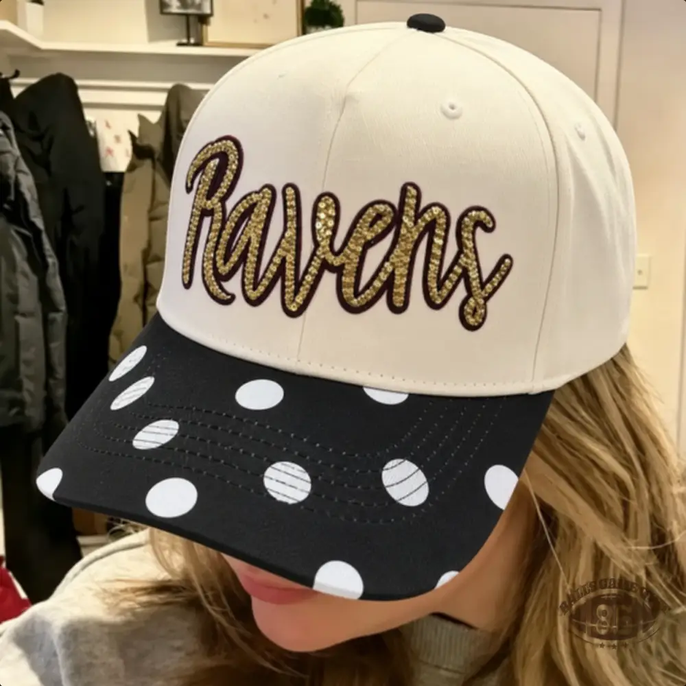 Custom Polka‑Dot Brim Baseball Hat, Personalized Varsity Team Name Rhinestones Trucker Cap