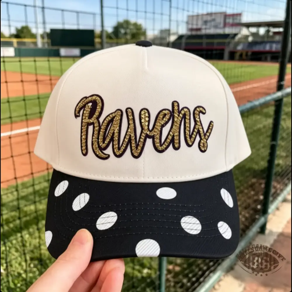 Custom Polka‑Dot Brim Baseball Hat, Personalized Varsity Team Name Rhinestones Trucker Cap