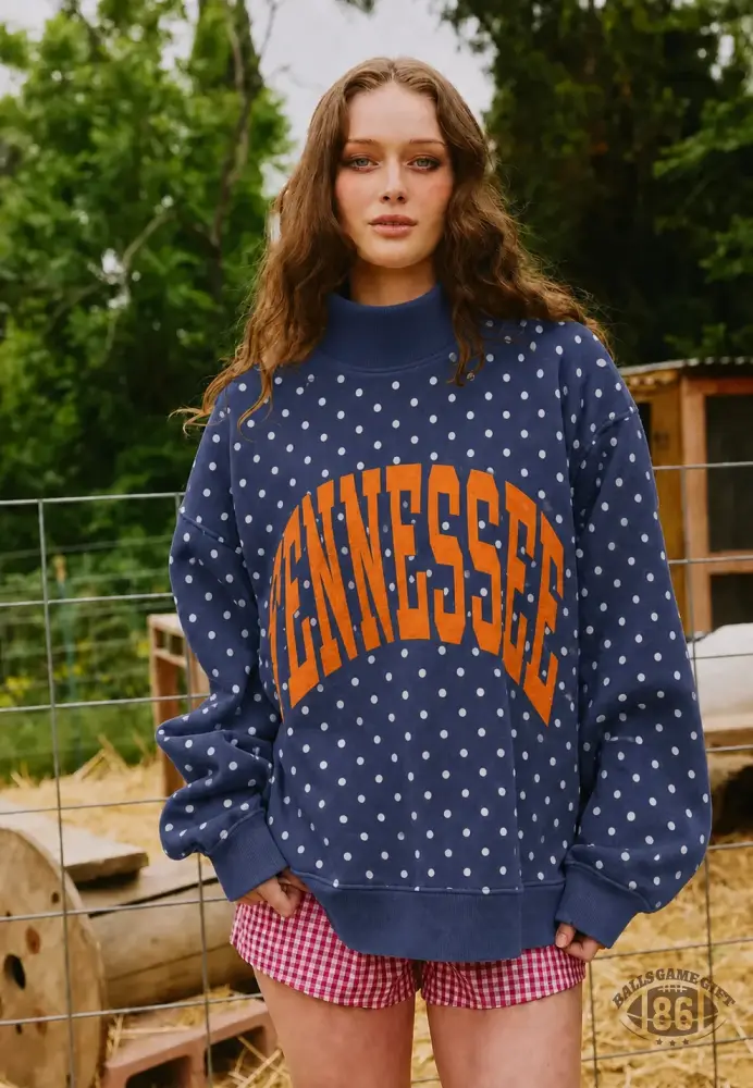 Custom Polka Dot Game Day Mock Neck Sweatshirt, Personalized Team Name Varsity Pullover