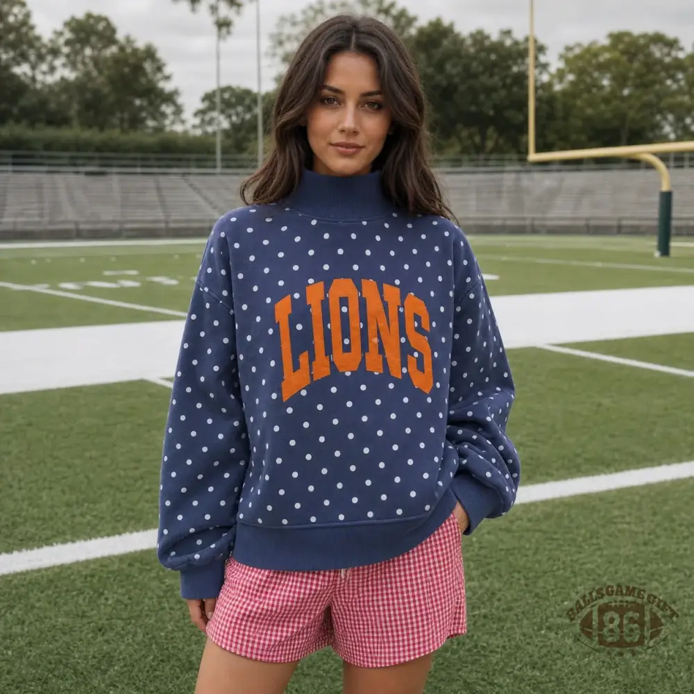 Custom Polka Dot Game Day Mock Neck Sweatshirt, Personalized Team Name Varsity Pullover