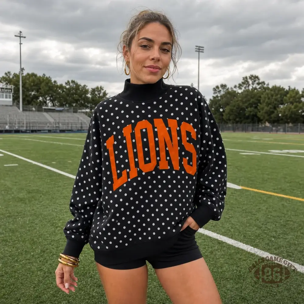 Custom Polka Dot Game Day Mock Neck Sweatshirt, Personalized Team Name Varsity Pullover