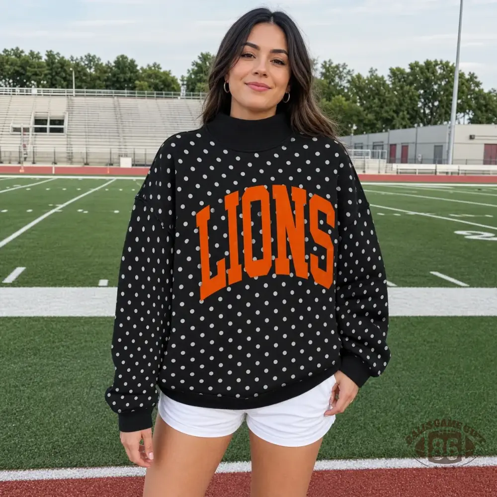 Custom Polka Dot Game Day Mock Neck Sweatshirt, Personalized Team Name Varsity Pullover