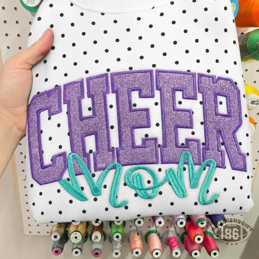 Custom Polka Dot Glitter Embroidered Sweatshirt | Cheer Mom Softball Mom Baseball Mom Game Day Crewneck