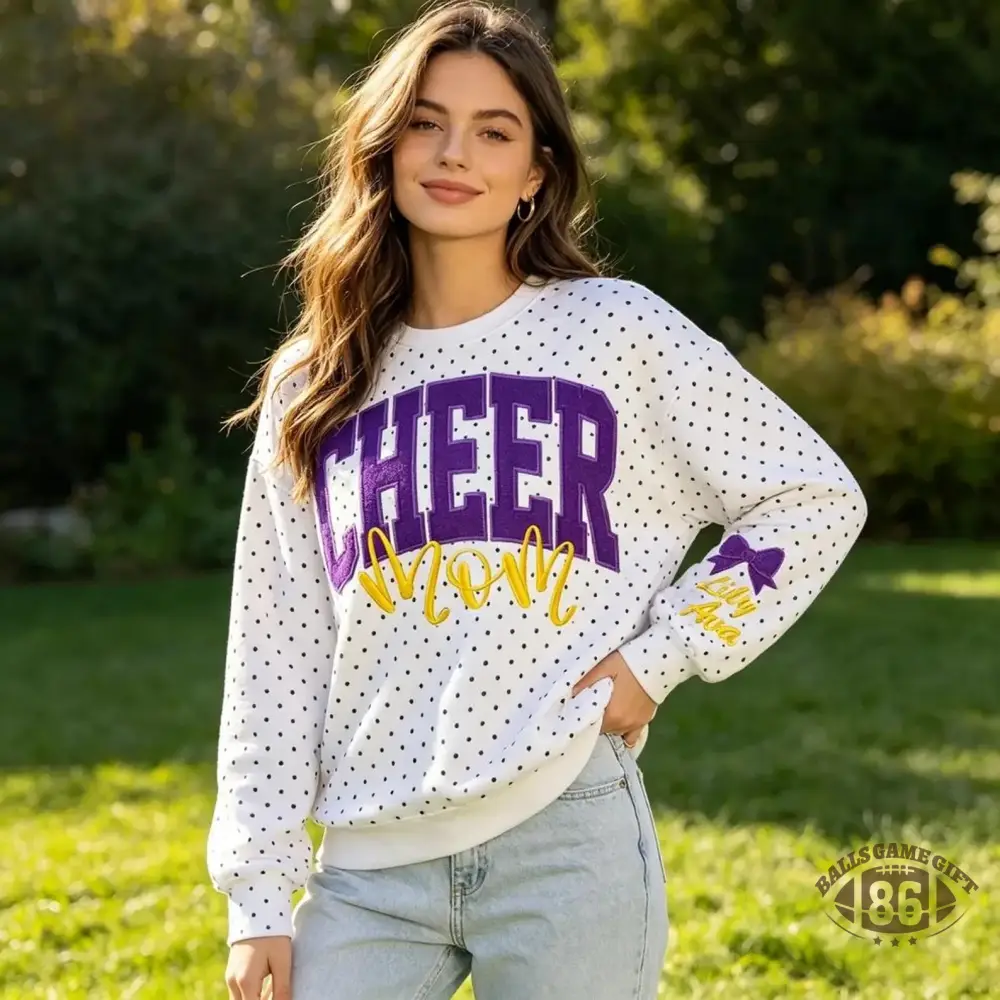 Custom Polka Dot Glitter Embroidered Sweatshirt | Cheer Mom Softball Mom Baseball Mom Game Day Crewneck