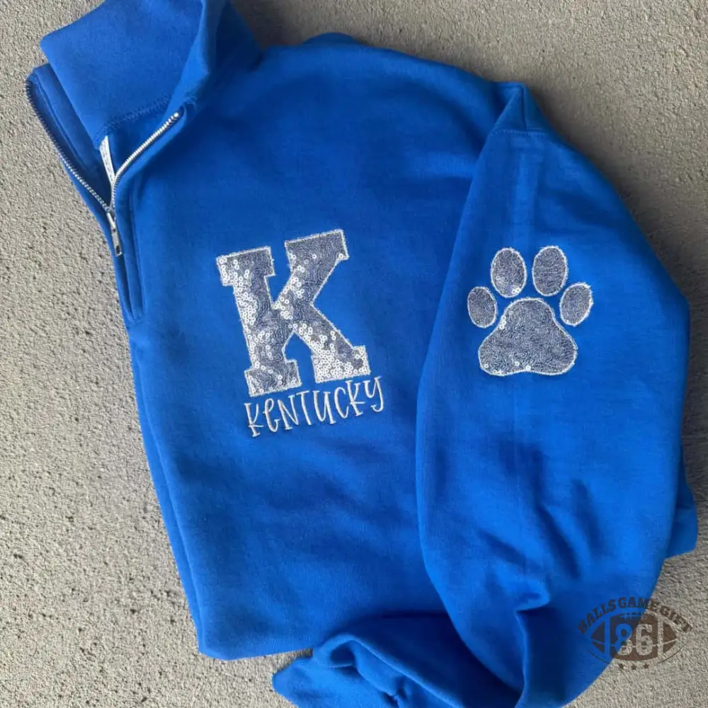 Custom Quarter Zip Sweatshirt, Personalized Sequin Team Letter & Mascot Patch Game Day Pullover