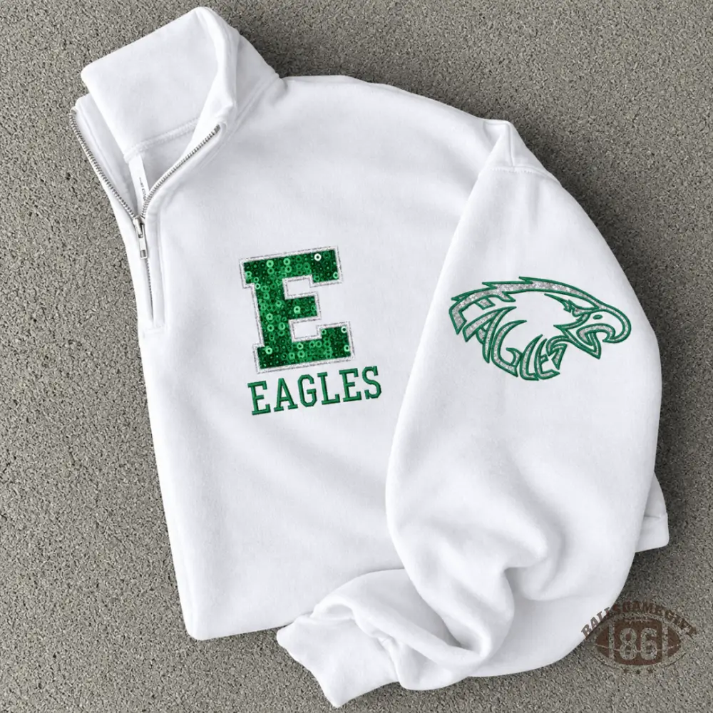 Custom Quarter Zip Sweatshirt, Personalized Sequin Team Letter & Mascot Patch Game Day Pullover