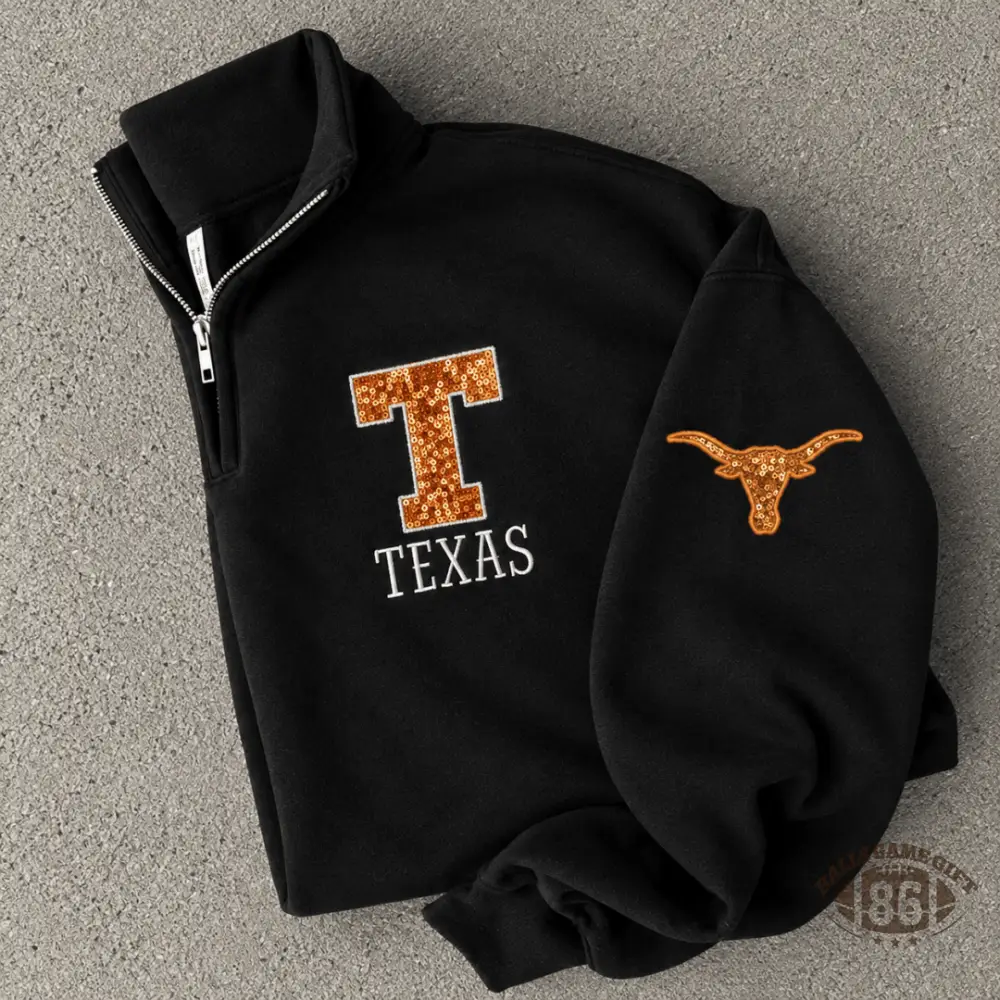 Custom Quarter Zip Sweatshirt, Personalized Sequin Team Letter & Mascot Patch Game Day Pullover
