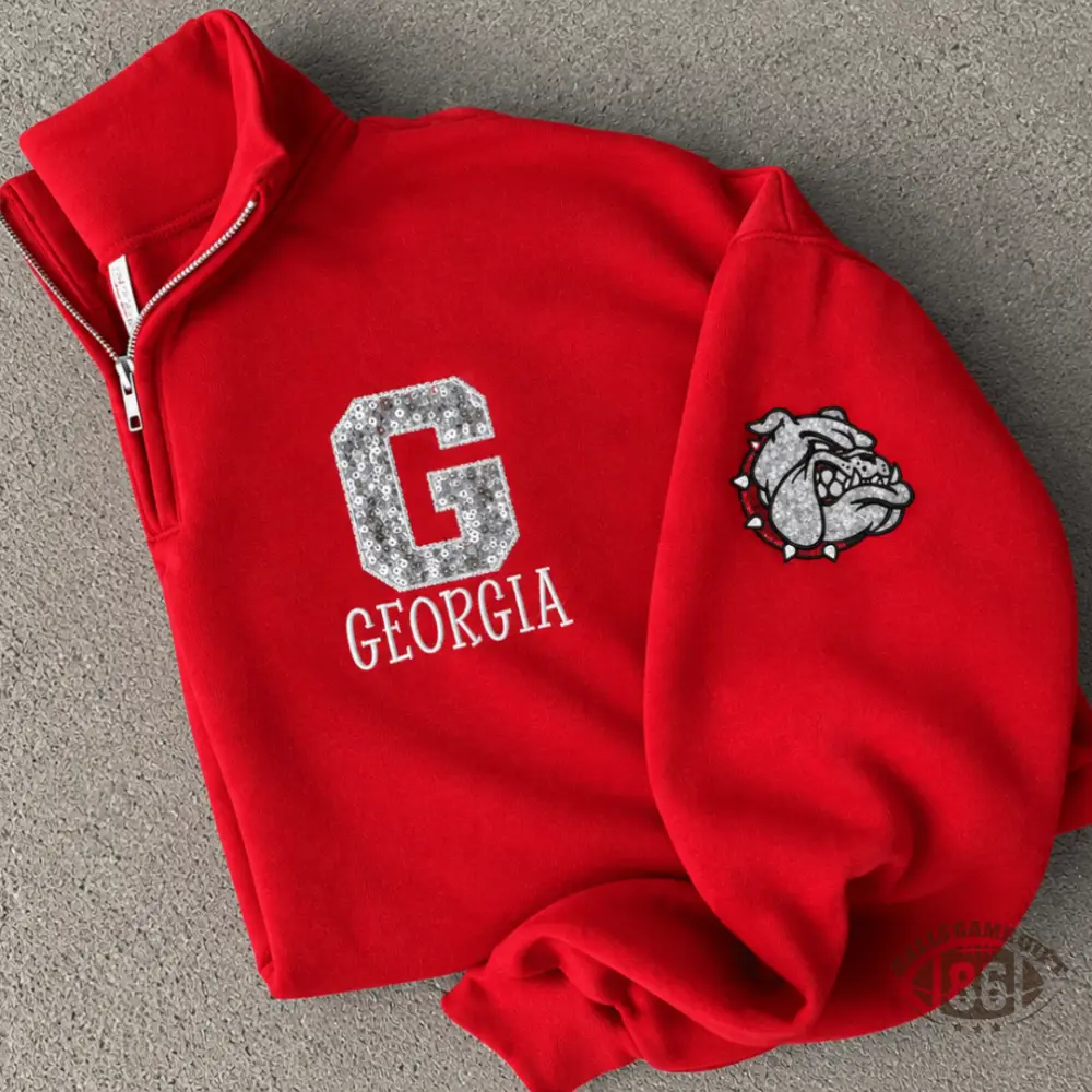 Custom Quarter Zip Sweatshirt, Personalized Sequin Team Letter & Mascot Patch Game Day Pullover