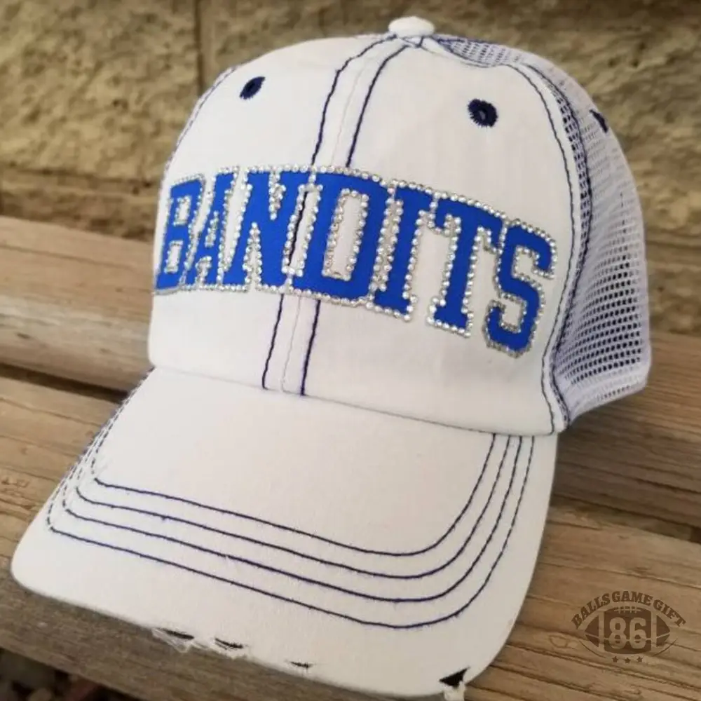 Custom Rhinestone Distressed Mesh Trucker Cap style Baseball Team Hat