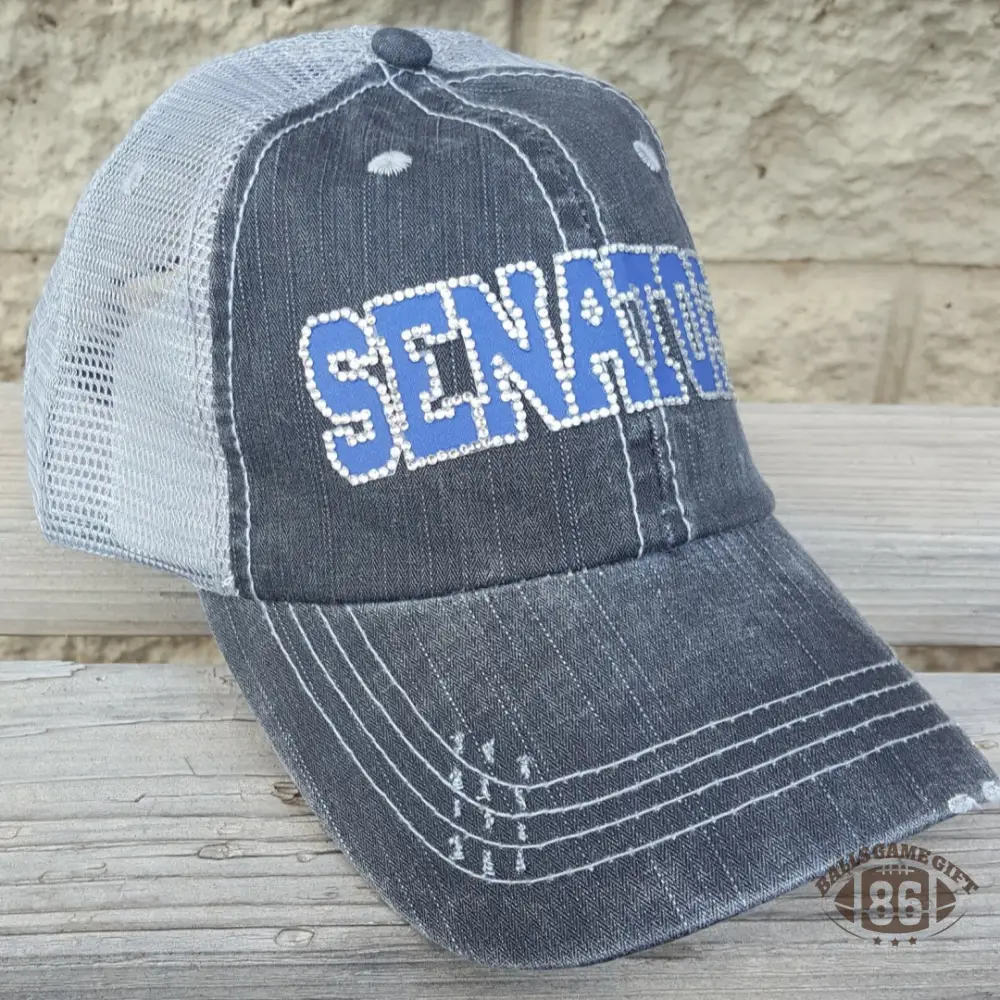 Custom Rhinestone Distressed Mesh Trucker Cap style Baseball Team Hat