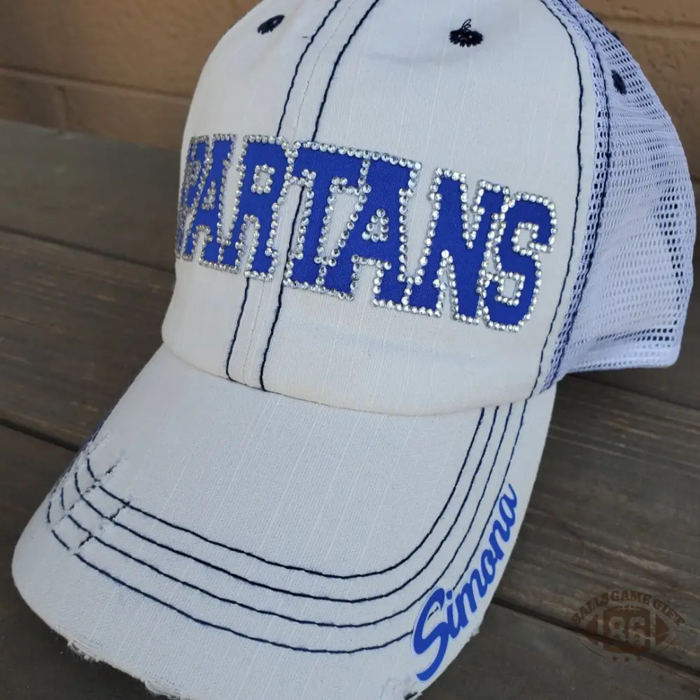 Custom Rhinestone Distressed Mesh Trucker Cap style Baseball Team Hat