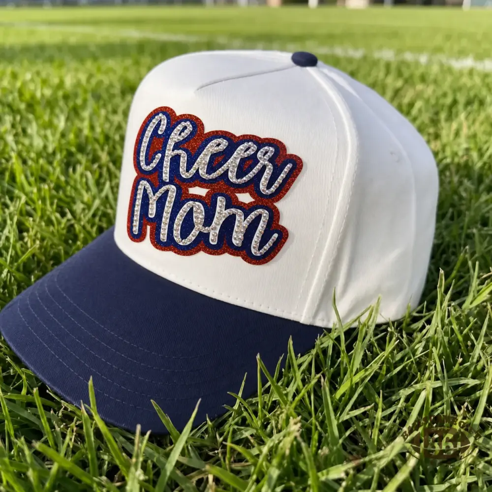 Custom Rhinestone Glitter Bling Cheer Mom Cap, Hand‑crafted Cheer Game Day Baseball Hat, Gift for Cheer Mom