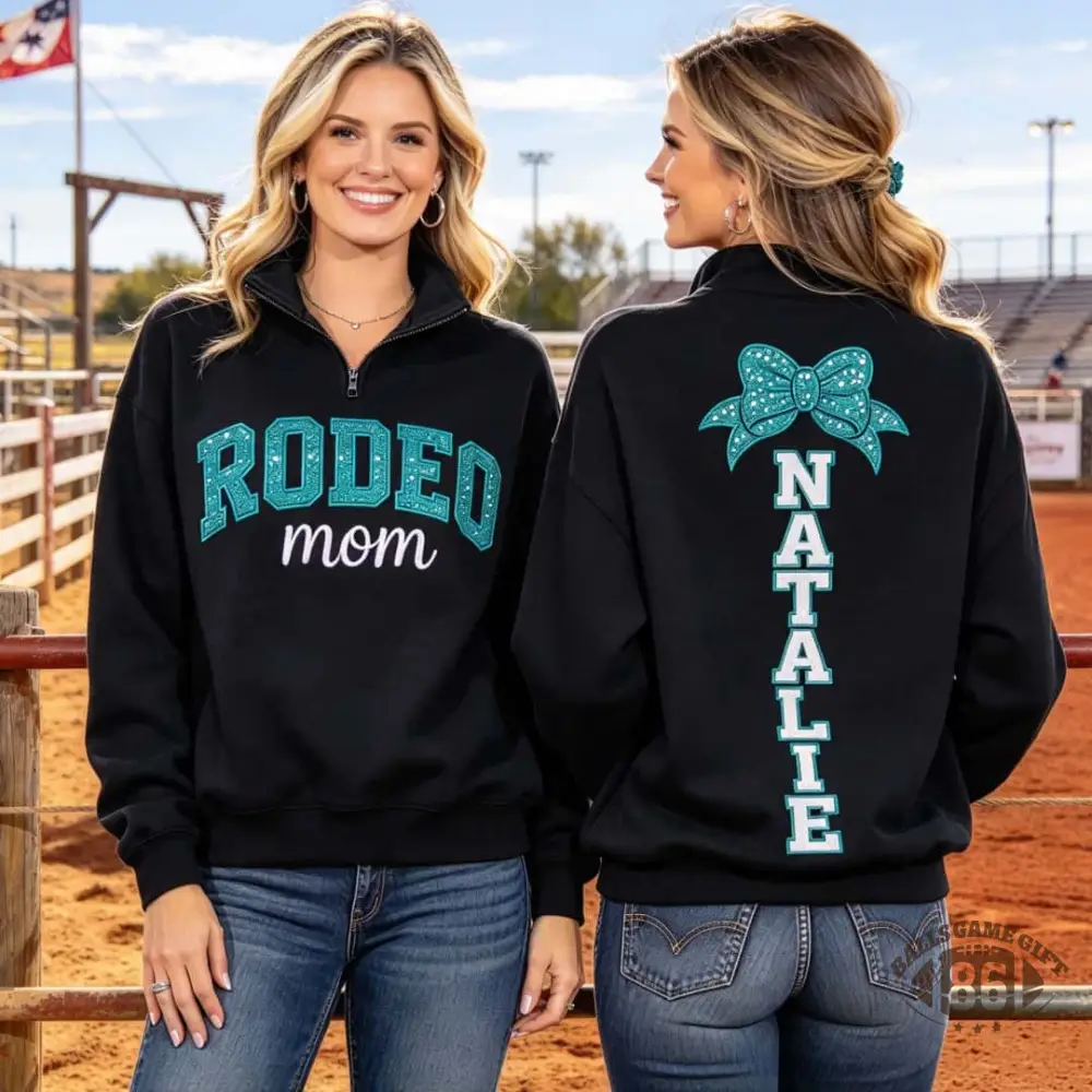 [Copy]Personalized Sequin Racing Mom Quarter Zip Sweatshirt | Custom Vertical Name & Red Bow