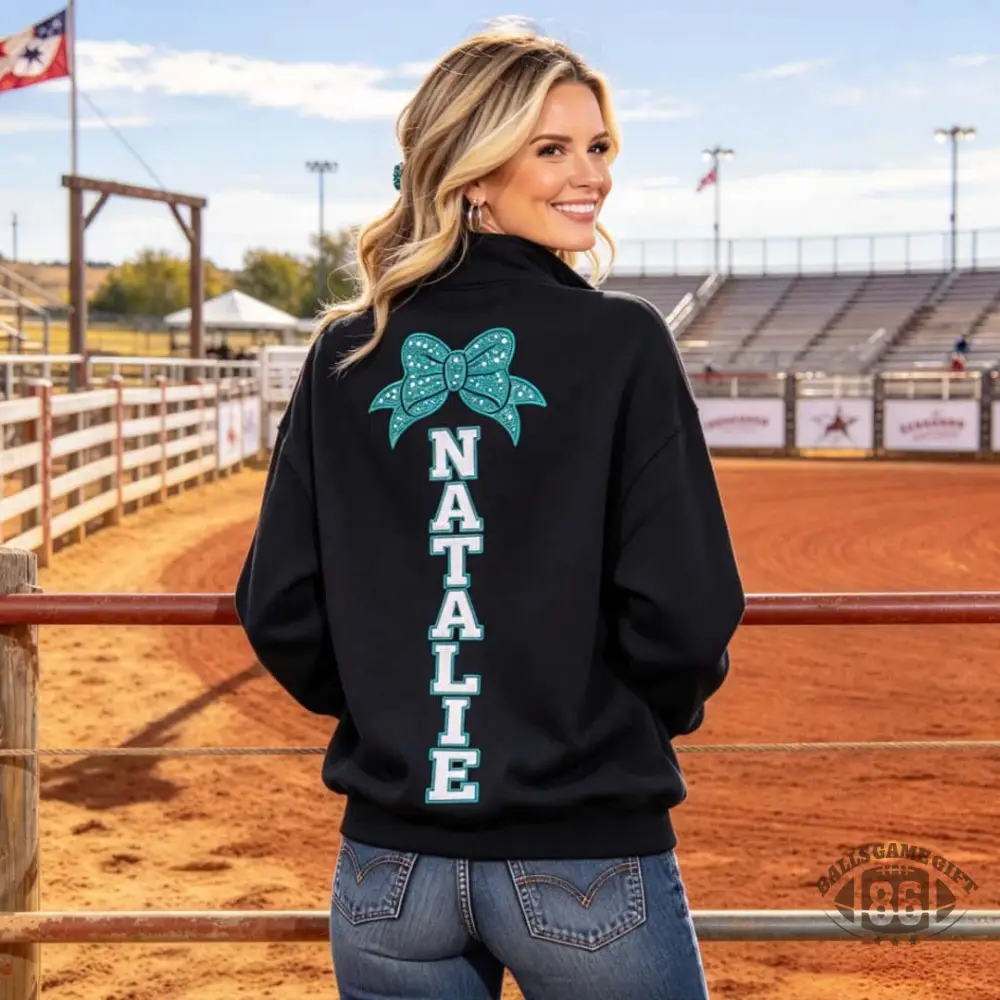 [Copy]Personalized Sequin Racing Mom Quarter Zip Sweatshirt | Custom Vertical Name & Red Bow