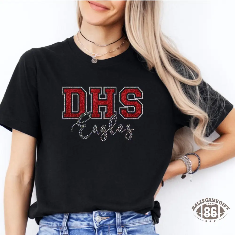 Custom School Name Shirt with Rhinestones and Glitter