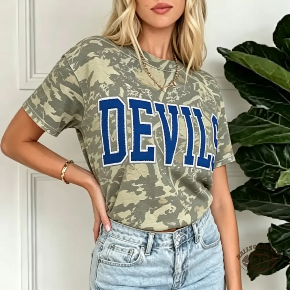 Custom School Spirit Devils Varsity Camo Crewneck