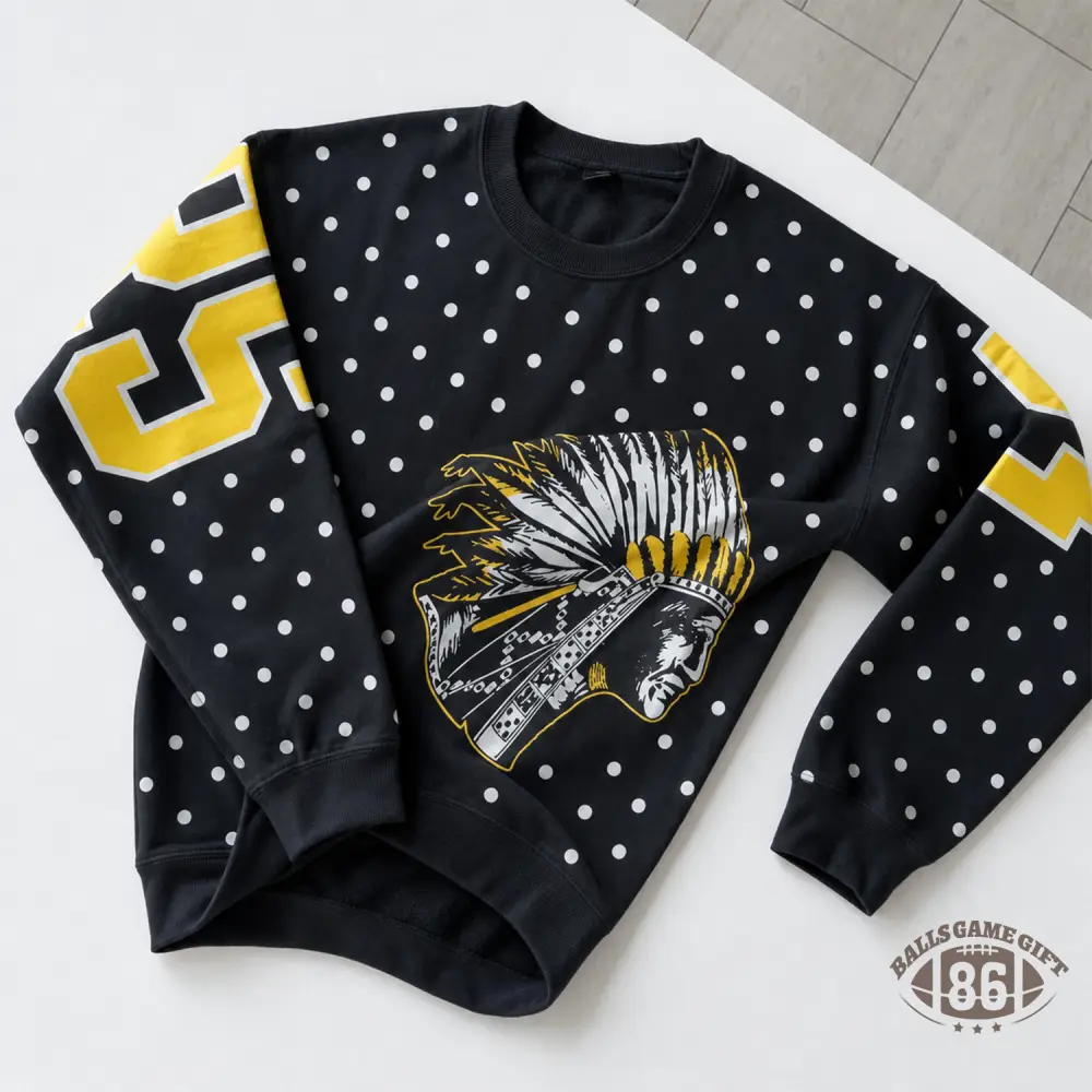 Custom School Spirit Polka‑Dot Sweatshirt, Vintage Print Letter Team Fan Crewneck