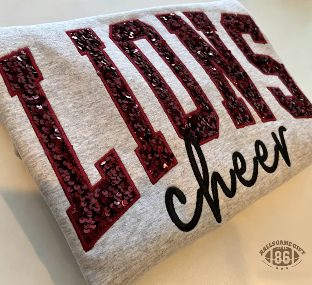 Custom School Team Name Varsity Script Sequin Embroidered Sweatshirt