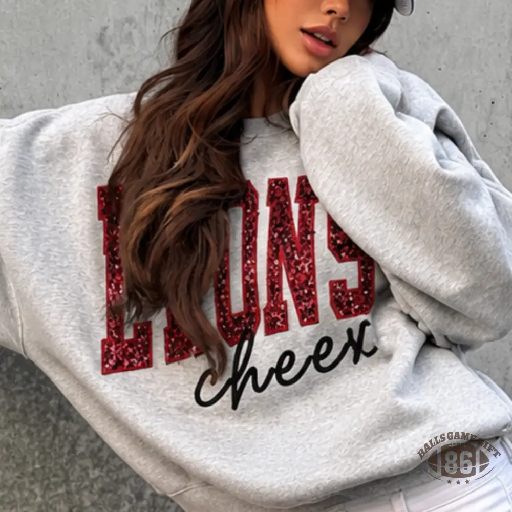 Custom School Team Name Varsity Script Sequin Embroidered Sweatshirt