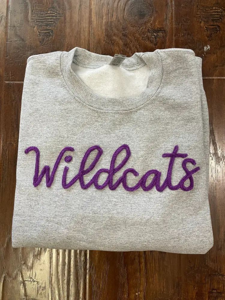 Custom Script Chenille Personalized Mascot Crewneck School Spirit Game Day Sweatshirt