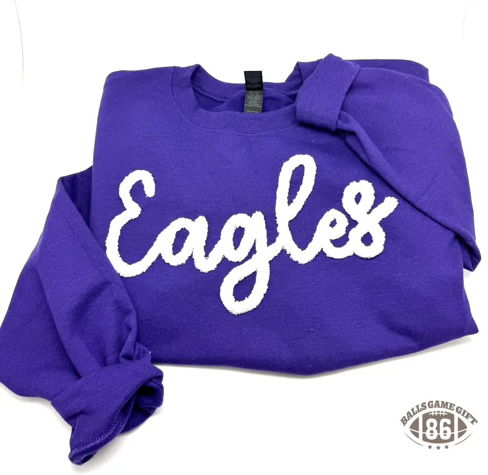 Custom Script Chenille Personalized Mascot Crewneck School Spirit Game Day Sweatshirt