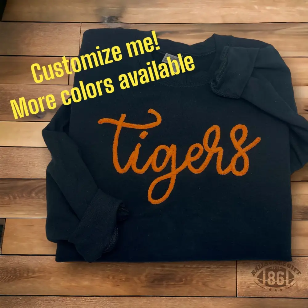 Custom Script Chenille Personalized Mascot Crewneck School Spirit Game Day Sweatshirt