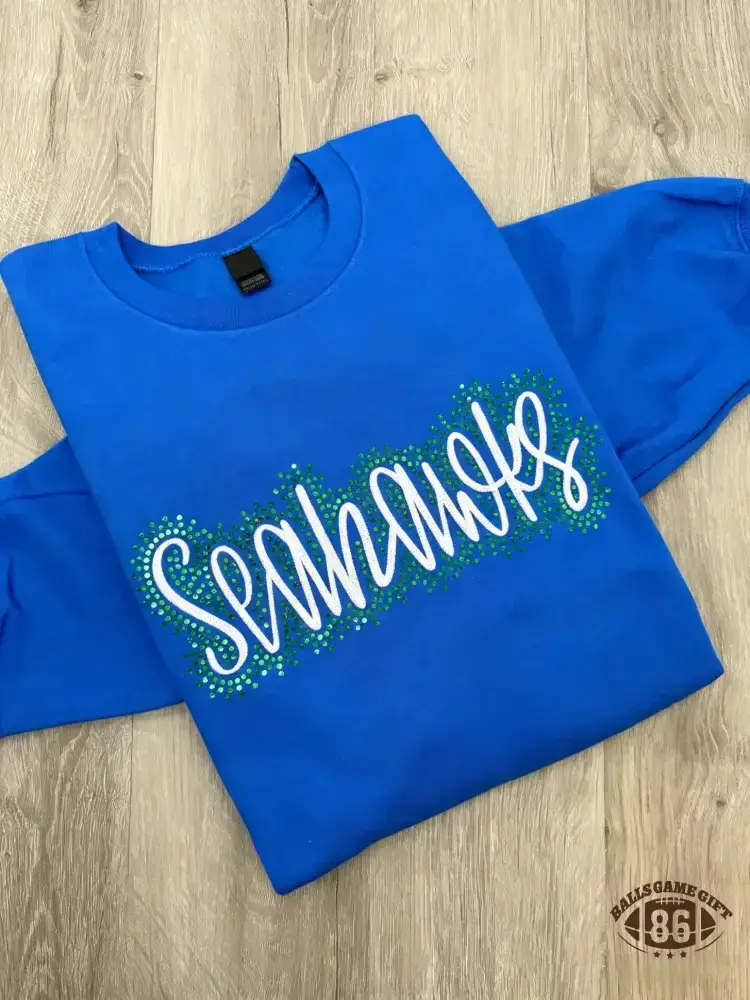 Custom Seahawks Embroidered & Bling Sweatshirt T-shirt Hoodie For Mom Dad