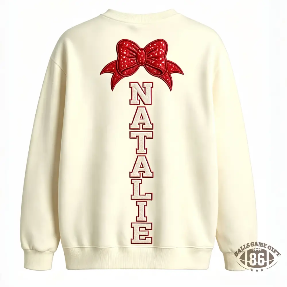Custom Sequin Cheer Bow T-Shirt with Back Name Cheer Team Spirit Game Day Top