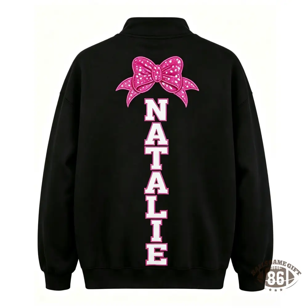 Custom Sequin Cheer Mom Quarter Zip Sweatshirt With Kids’ Names And Bow Pullover