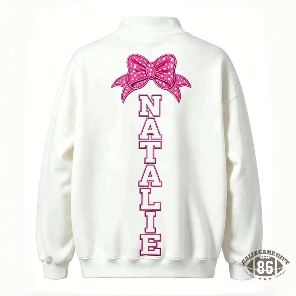 Custom Sequin Cheer Mom Quarter Zip Sweatshirt With Kids’ Names And Bow Pullover